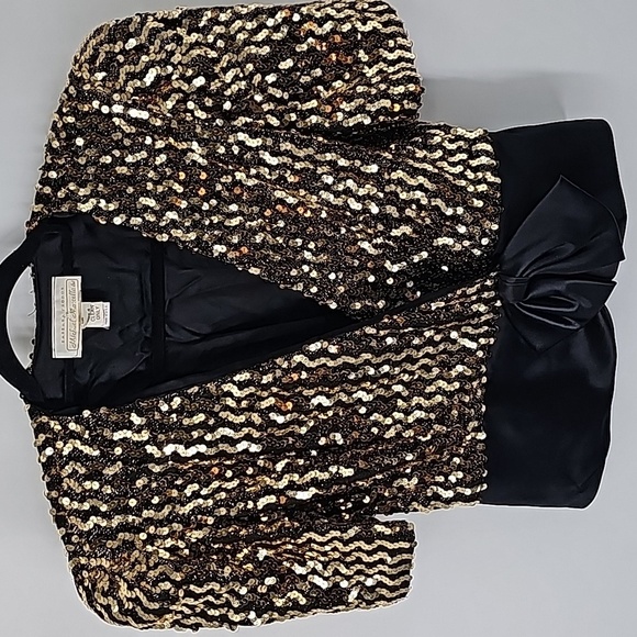 Barbara Chodos for Michael Marcella Gold Sequined+Black Taffeta Evening Jacket - Picture 8 of 17